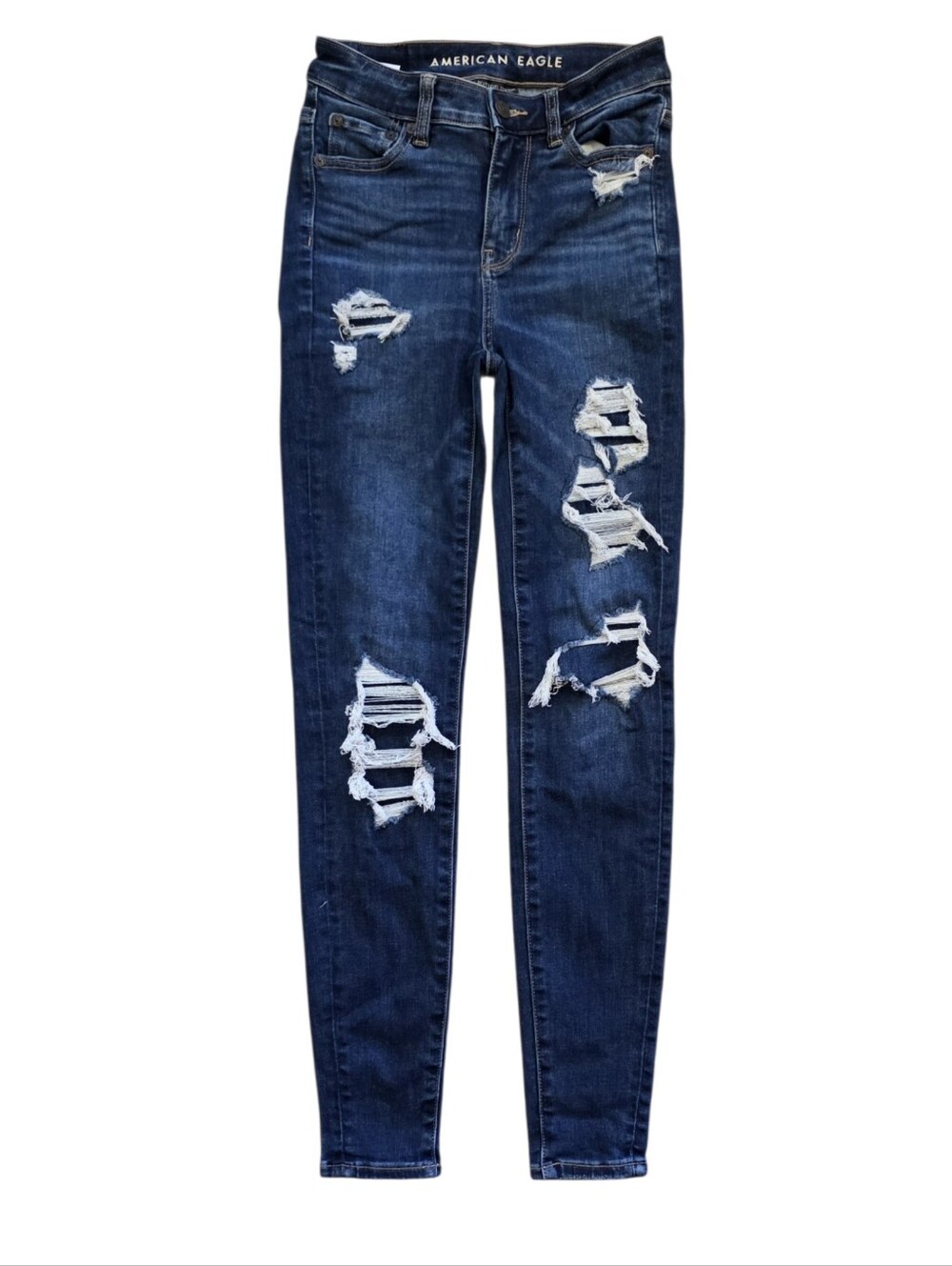 American Eagle Sz 0 Regular Next Level Stretch Distressed Blue Hi Rise Jeggings